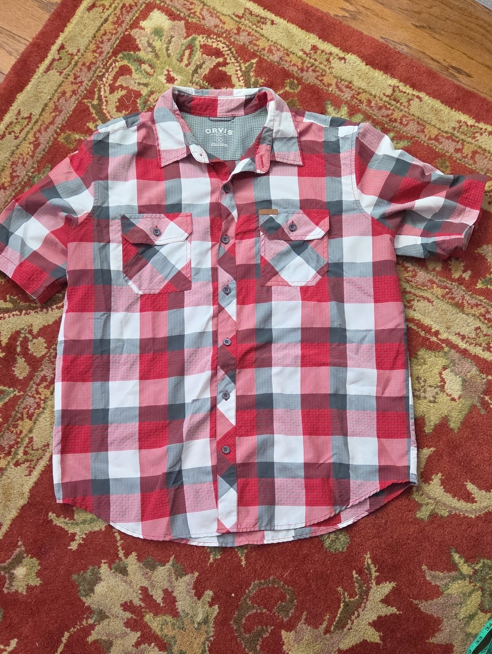 Orvis red plaid button down shirt